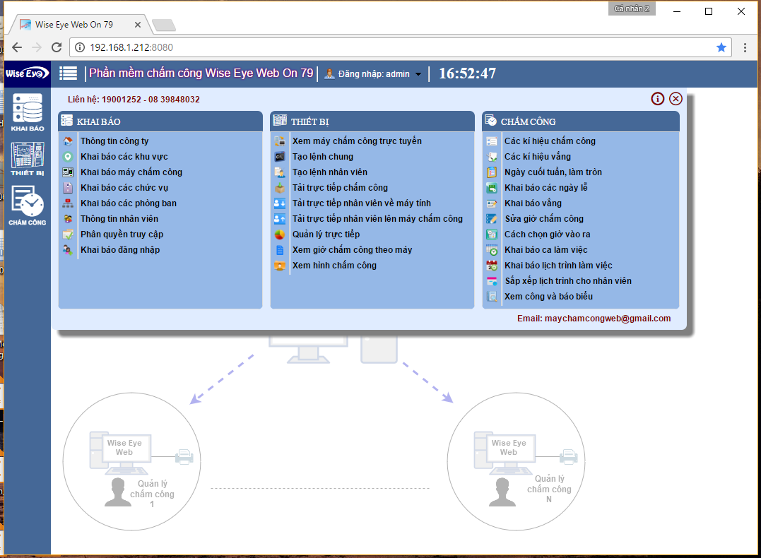 Giao diện phần mềm Wise Eye Web On 79 Giao diện phần mềm chấm công Wise Eye Web On 79 trên trình duyệt