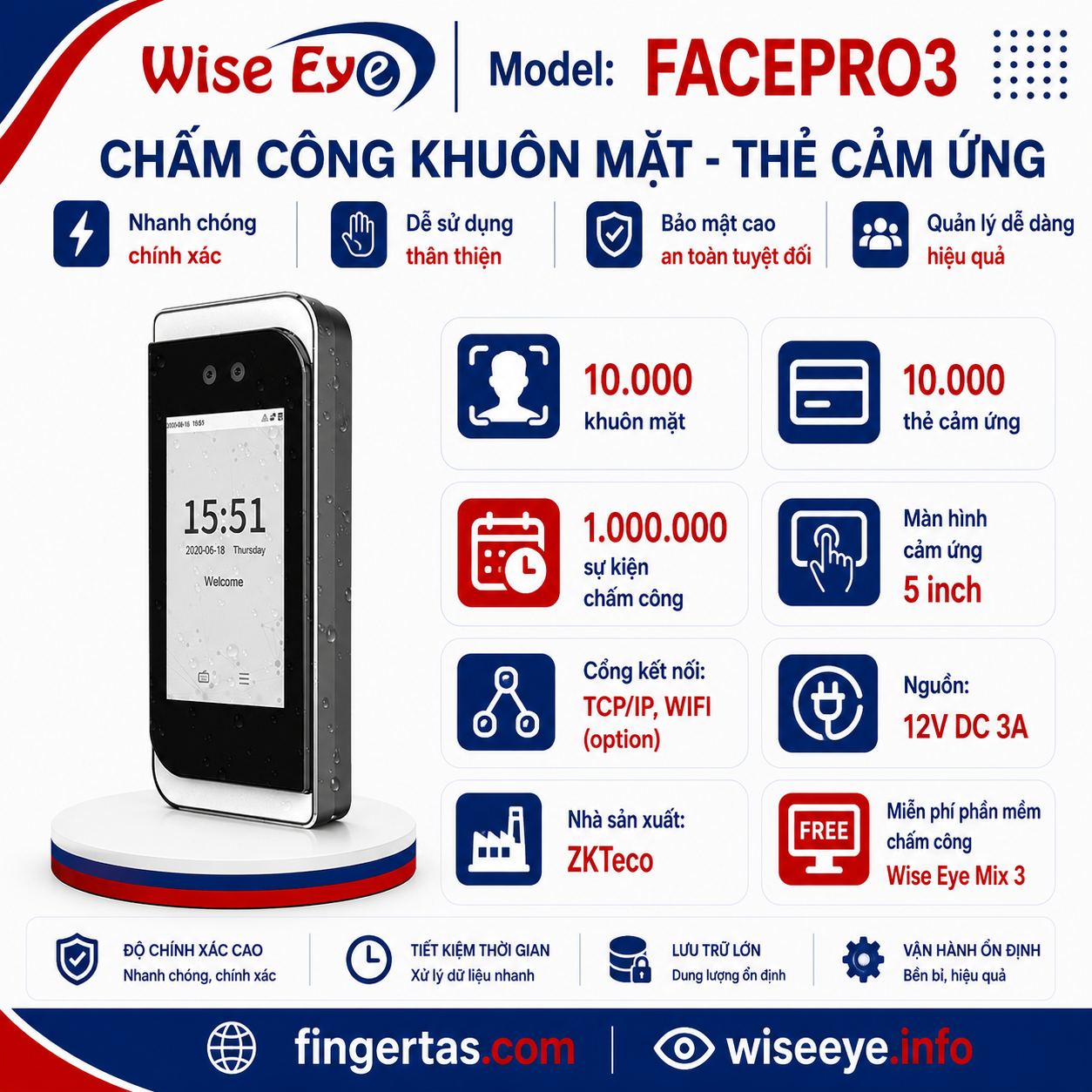Máy chấm công khuôn mặt FACEPRO3 Máy chấm công khuôn mặt FACEPRO3