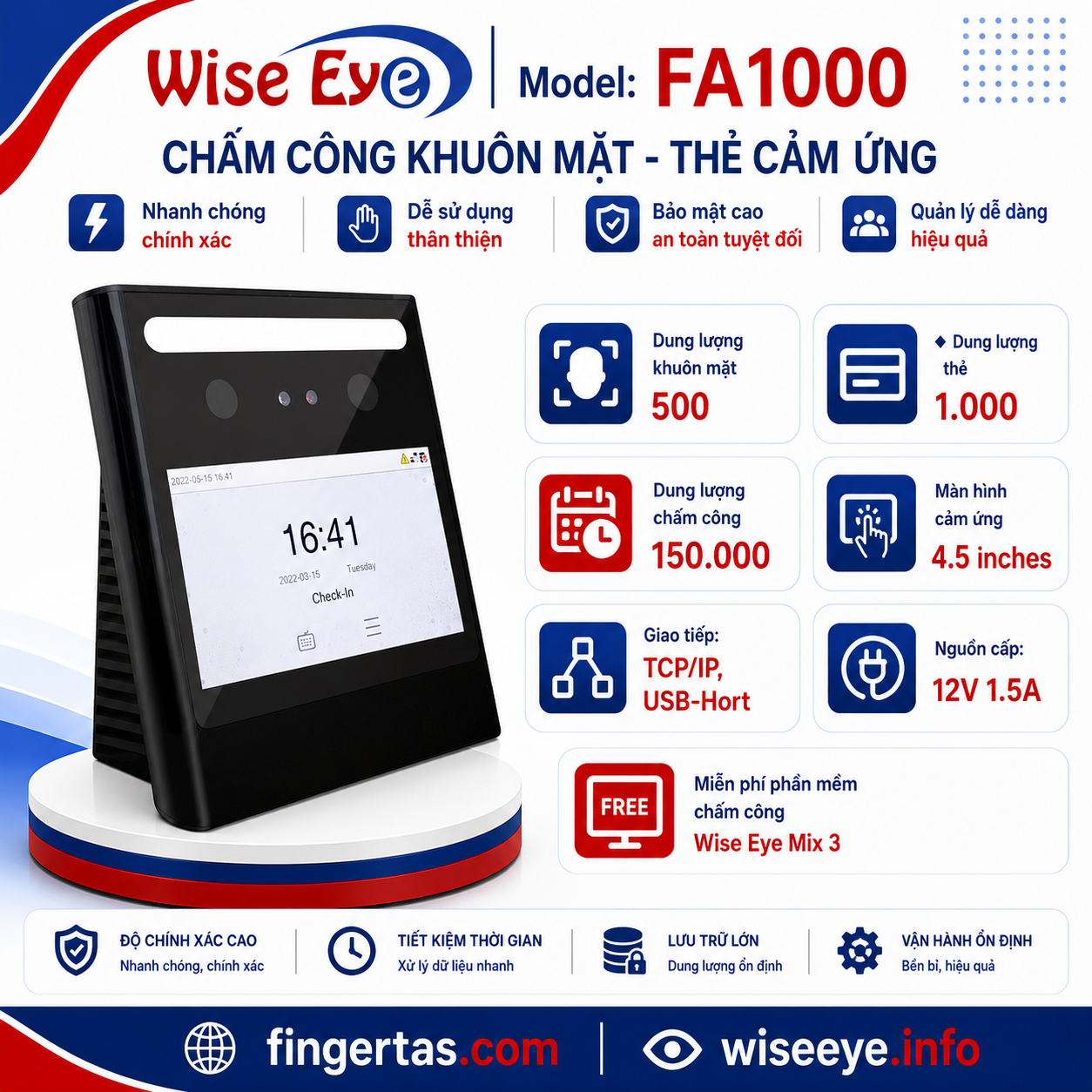 Máy chấm công khuôn mặt FA1000 Máy chấm công khuôn mặt FA1000