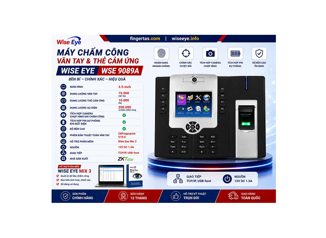 Máy Chấm Công Bằng Dấu Vân Tay Wise Eye WSE-9089A Máy Chấm Công Bằng Dấu Vân Tay Wise Eye WSE-9089A